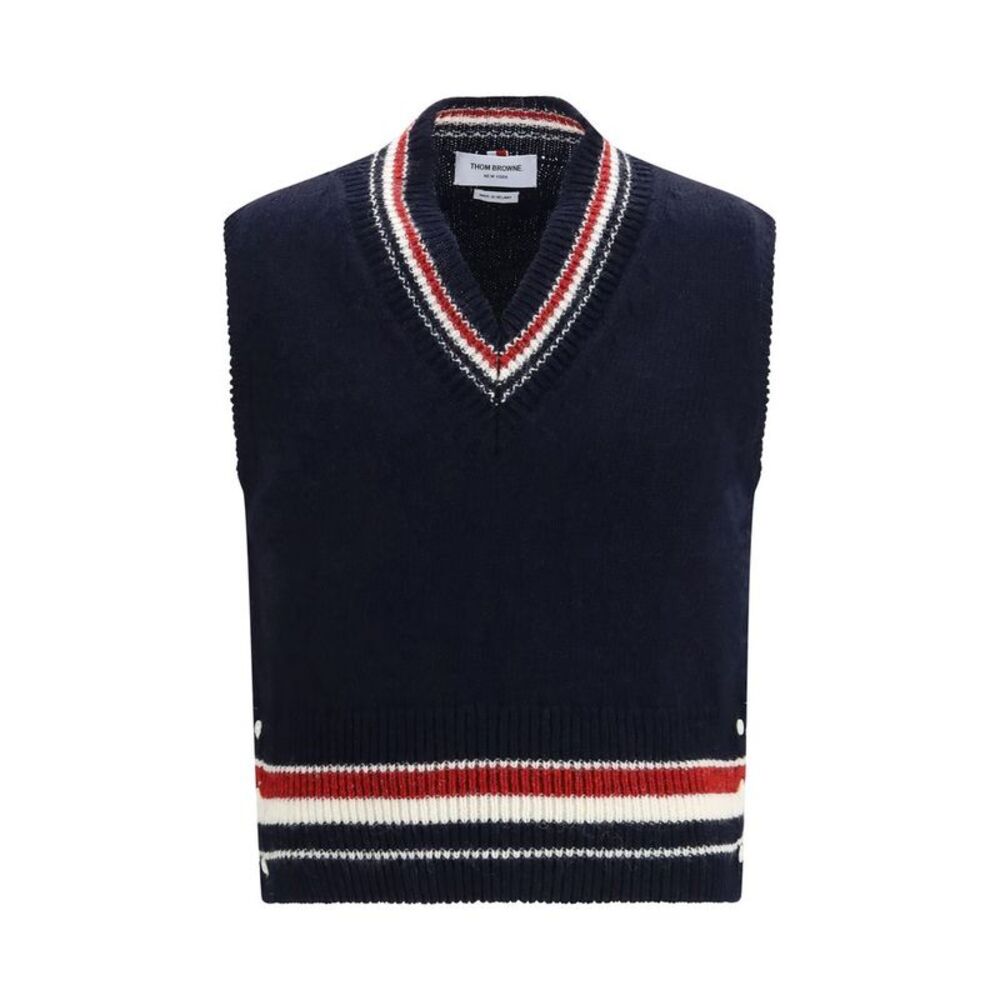 Thom Browne Blue Wool Oves Aries Sleeveles Men's Sweater